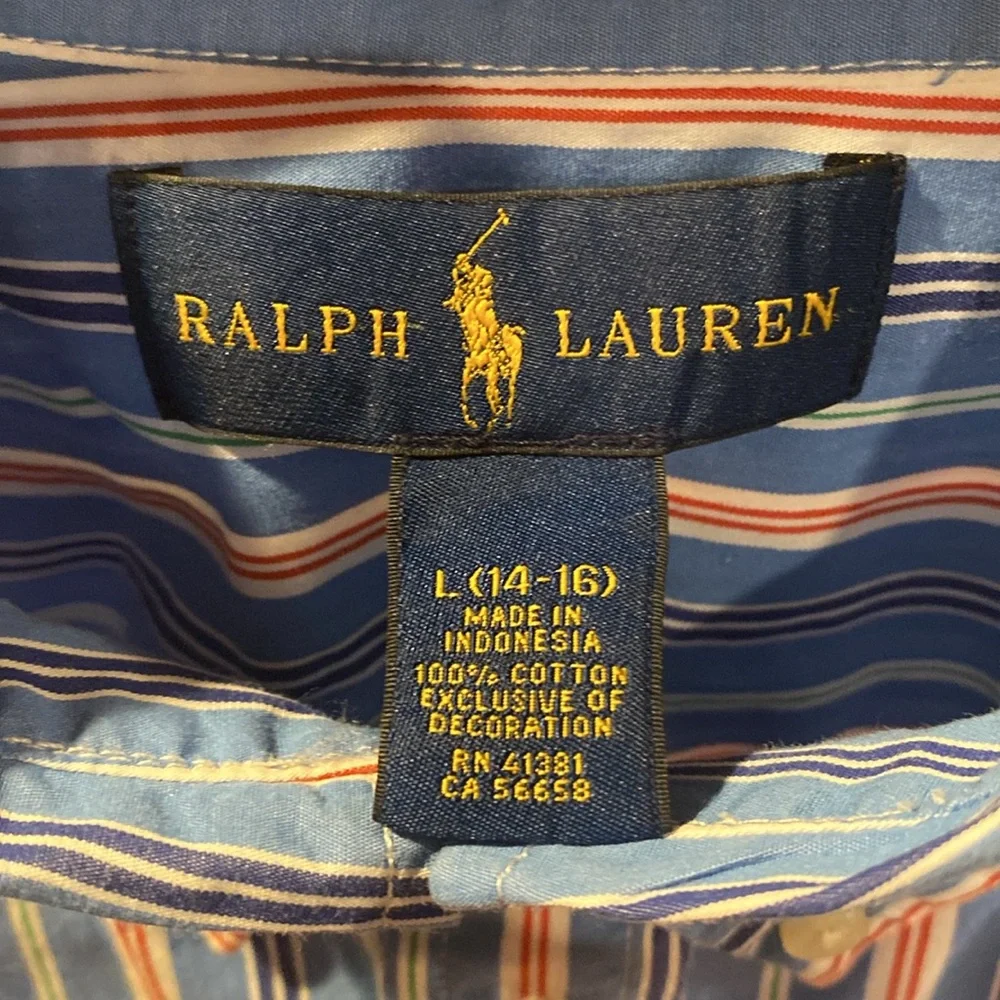 Boys Ralph Lauren Blue Striped Shirt; Sz 14-16